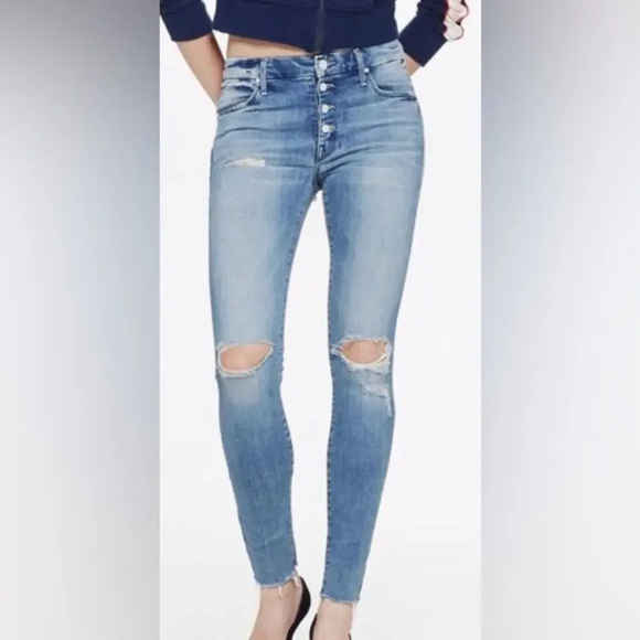 MOTHER Denim The Pixie Fray Losing Control Skinny Blue Size 28 - Picture 1 of 10